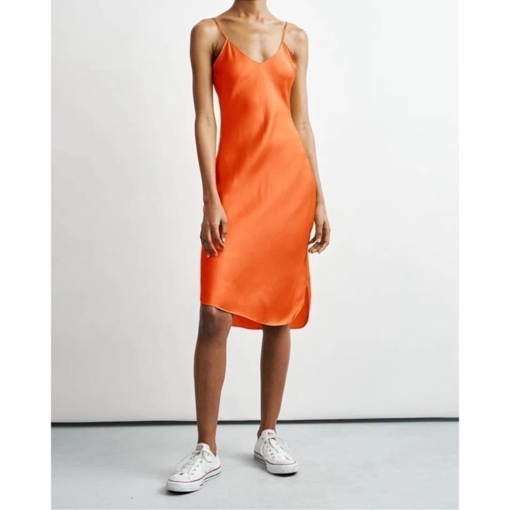 Nili Lotan Bright Orange Satin Slip Midi